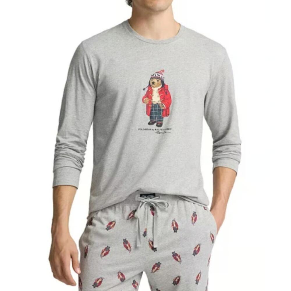 Polo Ralph Lauren Pajama Set Mens Small Gray Polo Bear Long Sleeve Joggers NWT
